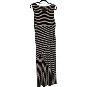 CHICO'S Travelers Black & White Striped Sleeveless Maxi Dress - Size 2 (Large)